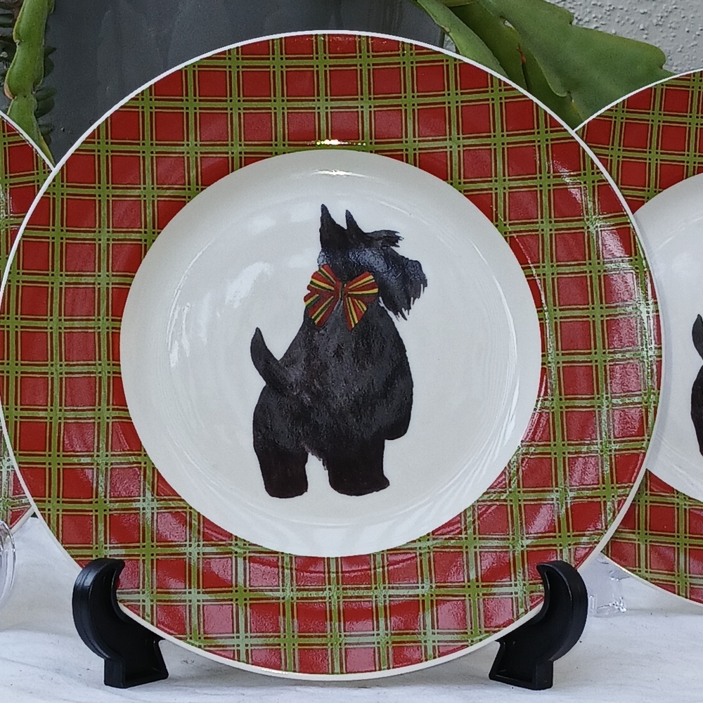 3 Gumps Tartan Scottie Dog Dessert Plates.